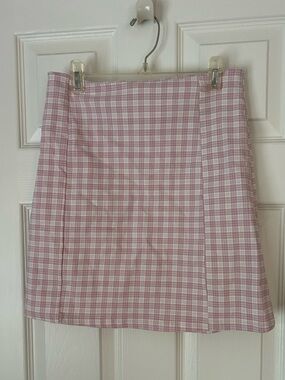 Pink Plaid A-Line Skirt, Fitted